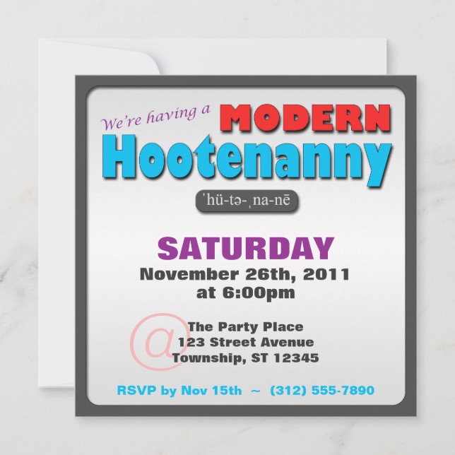 Modern Hootenanny Square Party Invitations (Front)
