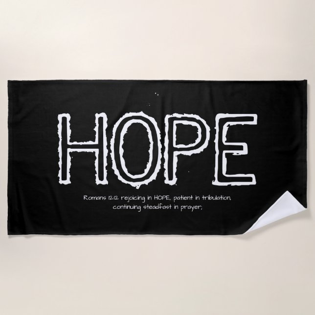 Modern HOPE Black with White Letters Inspirational Beach Towel (Front)