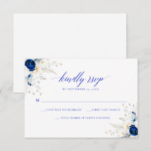 Modern Horizon Blue Calligraphy Wedding RSVP Card