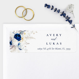 Modern Horizon Blue & White Floral Wedding Return Label
