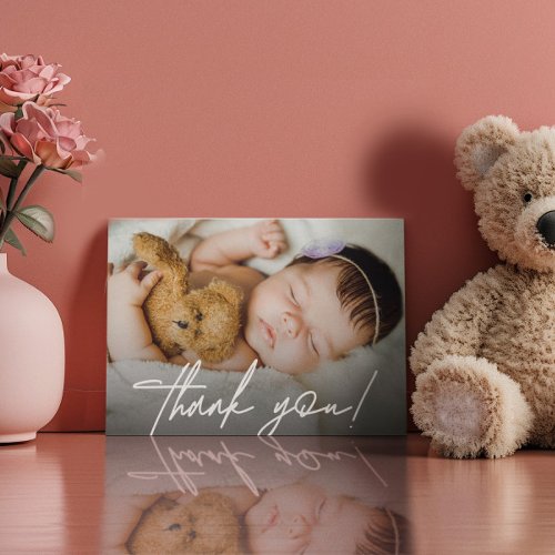 Modern Horizontal Baby Photo Handlettering script Thank You Card