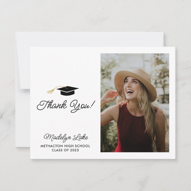 Modern Horizontal Graduation Photo Thank You Note Card (Front)