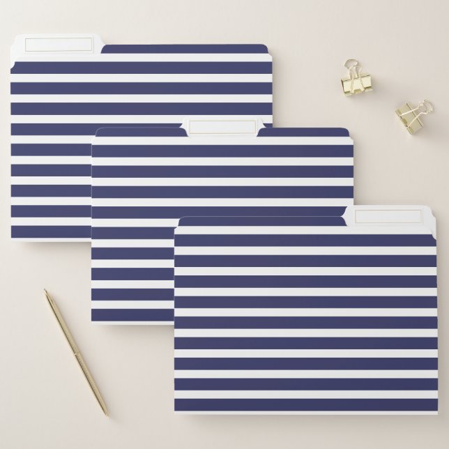 Modern Horizontal Navy Blue Stripes Pattern File Folder (Set)