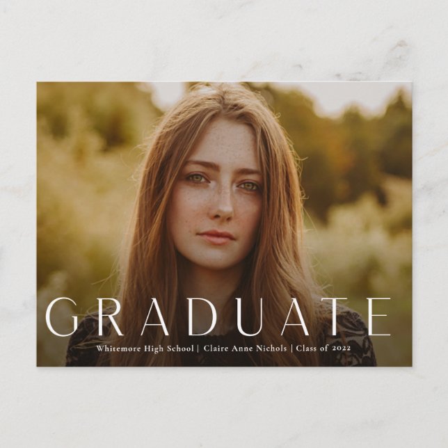 Modern Horizontal Photo Graduation Invitation Postcard (Front)
