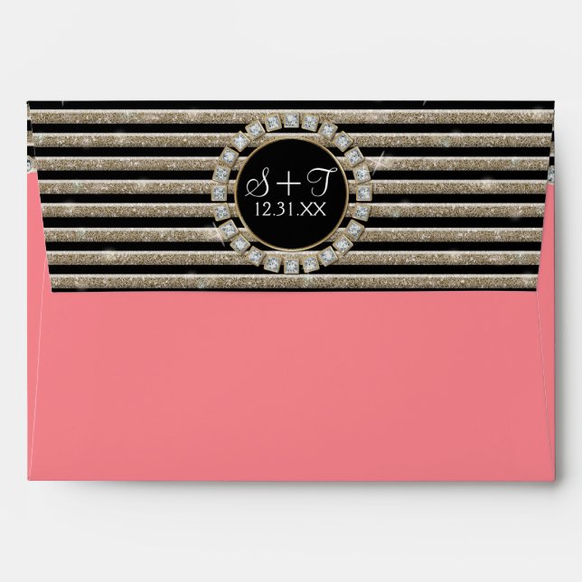Modern Horizontal Stripe Glitter Look Bling Mod Envelope (Back (Top Flap))