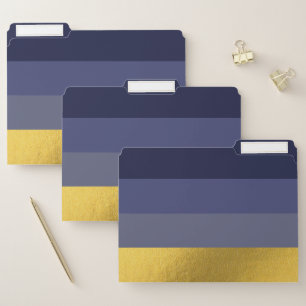 Modern Horizontal Stripe Navy Blue & Gold Foil File Folder