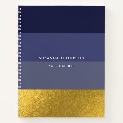 Modern Horizontal Stripe Navy Blue  Gold Foil  Notebook