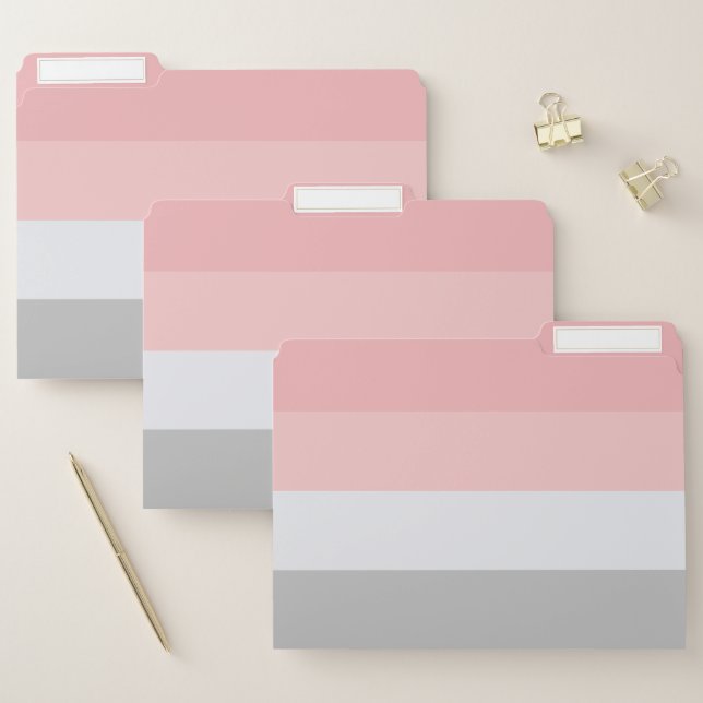 Modern Horizontal Stripe Pastel Pink & Gray  File Folder (Set)