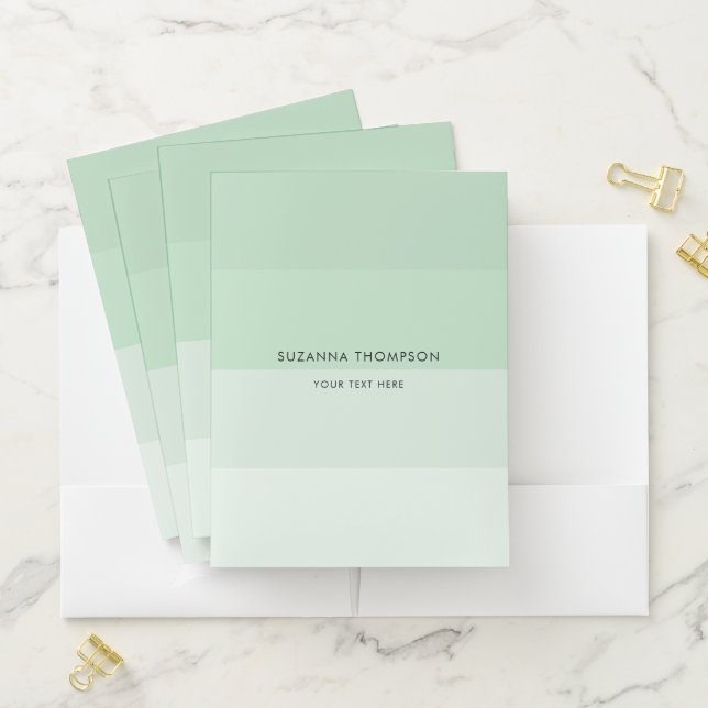Modern Horizontal Stripe Pastel Sage Green  Pocket Folder (In Situ)