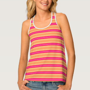 Modern Horizontal Stripes, Fuchsia Pink & Orange Tank Top