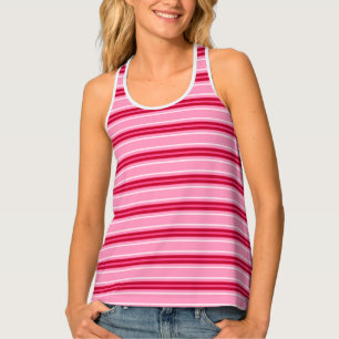 Modern Horizontal Stripes, Pink and  Burgundy Tank Top