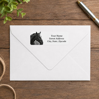 Modern Horse Black and White Equestrian Label