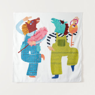 Modern Horse Collage Character Art(Semi-Gloss) Tapestry