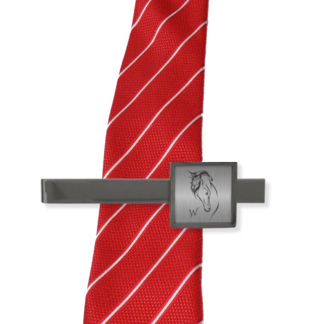Modern Horse Head Monogram Initials Gray Metallic Gunmetal Finish Tie Bar (Creator Uploaded)