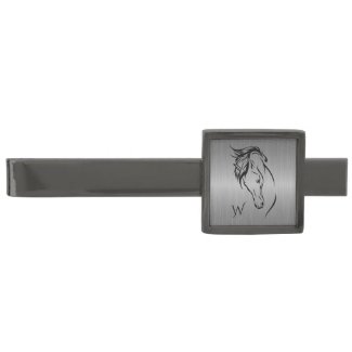 Modern Horse Head Monogram Initials Gray Metallic