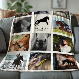 Modern Horse Photo Collage Equestrian Keepsake Fleece Blanket
