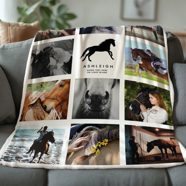 Modern Horse Photo Collage Equestrian Keepsake Fleece Blanket (Creator Uploaded)