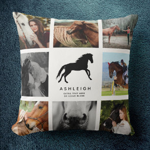 Modern Horse Photo Collage Equestrian Keepsake Throw Pillow