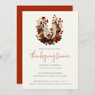 Modern Horseshoe Fall Equestrian Thanksgiving Invitation