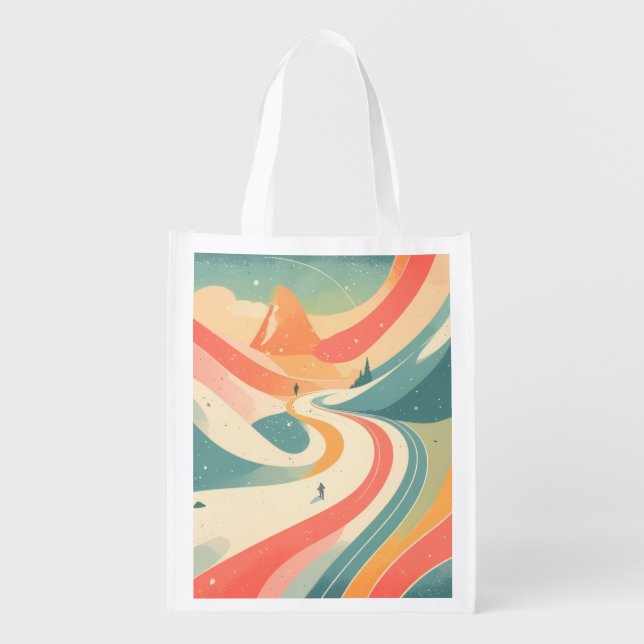 Modern Hot Look at Snow Mountain Paradise Fun Grocery Bag (Front)