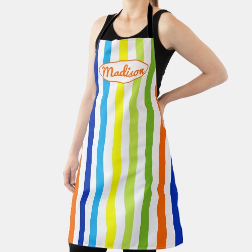 Modern Hot Orange Blue Green Yellow Stripes Apron