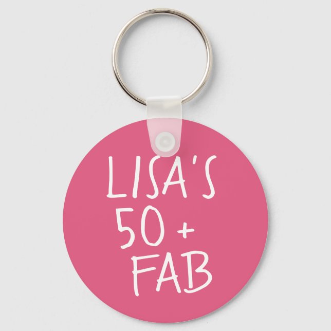 Modern Hot Pink 50 Fabulous 50th Birthday Keychain (Front)