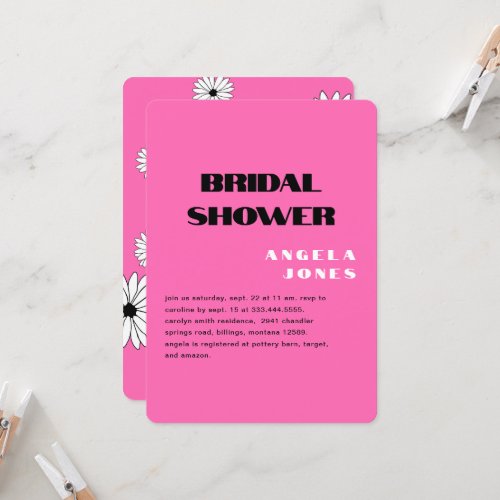 Modern Hot Pink and Daisies Bridal Shower Invitation