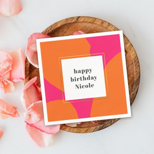 Modern Hot Pink and Orange Abstract Birthday Party Napkins