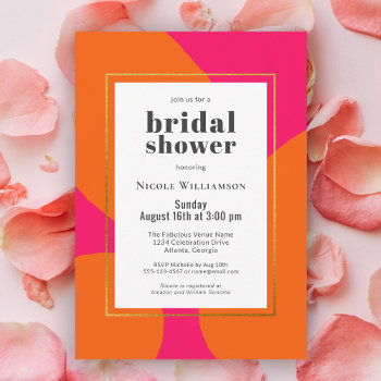 Modern Hot Pink And Orange Abstract Bridal Shower Invitation by DancingPelican at Zazzle