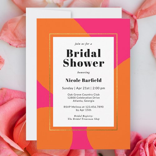 Modern Hot Pink and Orange Abstract Bridal Shower Invitation