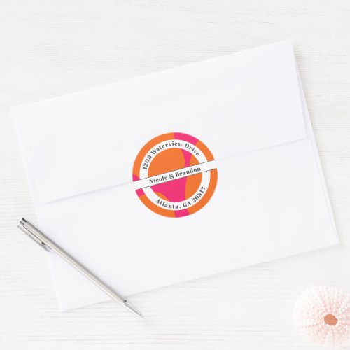 Modern Hot Pink and Orange Abstract Classic Round Sticker
