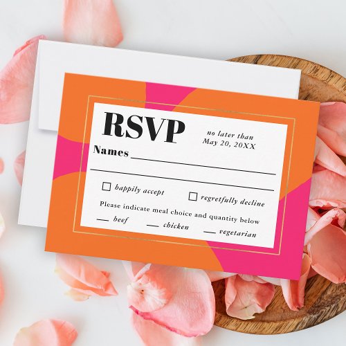 Modern Hot Pink and Orange Abstract RSVP with Meal