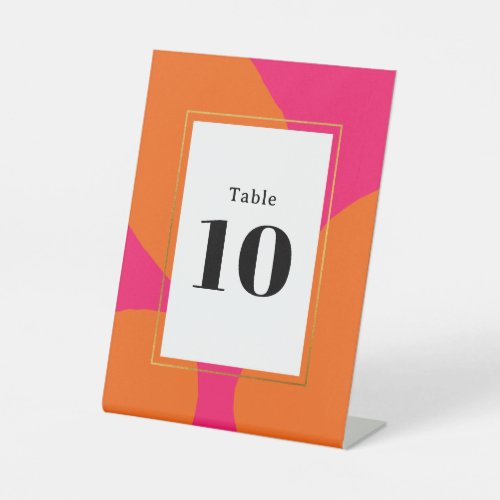 Modern Hot Pink and Orange Abstract Table Number Pedestal Sign