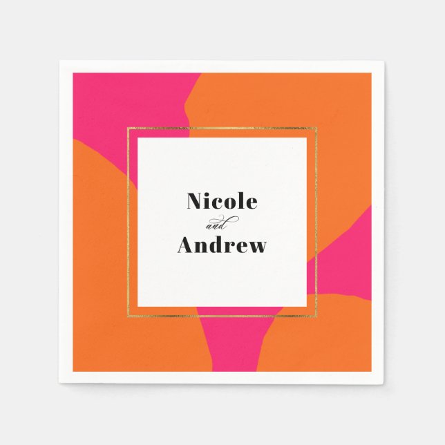 Modern Hot Pink and Orange Abstract Wedding Napkins (Front)