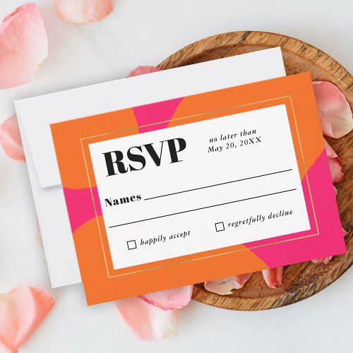 Modern Hot Pink and Orange Abstract Wedding RSVP