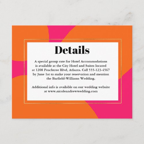 Modern Hot Pink and Orange Abstract Wedding RSVP Enclosure Card