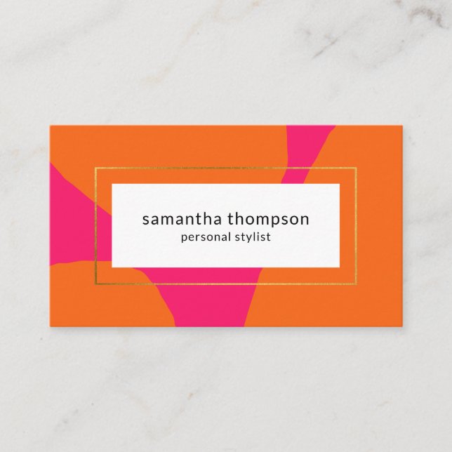 Modern Hot Pink and Orange Chic Abstract Business Card (Front)