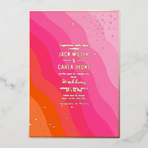 Modern hot Pink and Orange gold Wedding Foil I Invitation