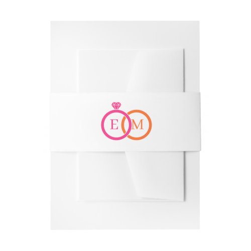 Modern hot Pink and Orange monogram Invitation Bel Invitation Belly Band