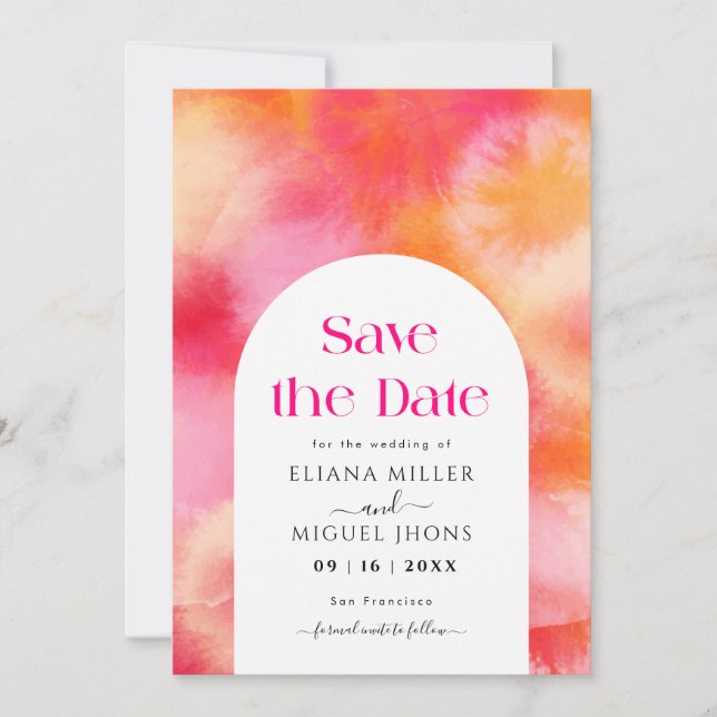 Modern hot Pink and Orange save the date Wedding  Invitation (Front)