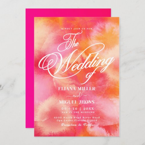 Modern hot Pink and Orange watercolor Wedding Invi Invitation