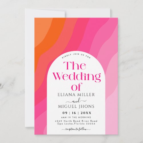 Modern hot Pink and Orange watercolor Wedding  Invitation