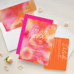 Modern hot Pink and Orange watercolor Wedding  Invitation<br><div class="desc">This modern wedding invitation features a elegant pink and orange design. with this vibrant trendy color scheme of hot pink and orange.A fun summer wedding invitation with a hot pink and orange watercolor  background with white lettering.</div>
