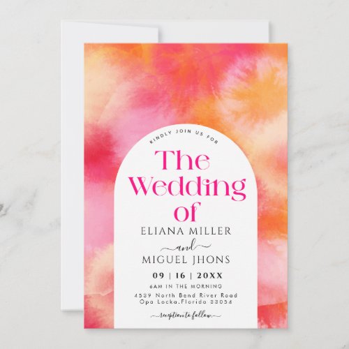 Modern hot Pink and Orange watercolor Wedding  Invitation
