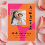 Modern Hot Pink and Orange Wedding Save the Date<br><div class="desc">This bold and beautiful wedding save the date card is popping with modern retro style! Plan your fabulous wedding day celebration with this vibrant color scheme of hot pink and orange. This colorful card has a designer look with bright orange rounded shapes over a hot pink background. The text template...</div>