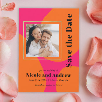Modern Hot Pink And Orange Wedding Save The Date by DancingPelican at Zazzle