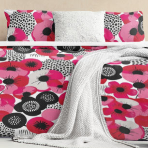 Modern Hot Pink and Red Poppy Floral Pattern Duvet Cover