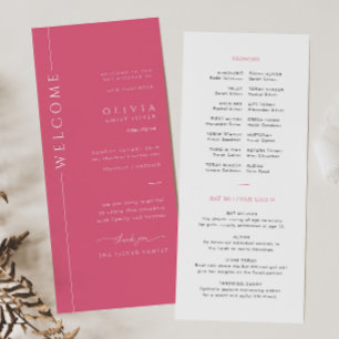 Modern Hot Pink and White Bat Mitzvah Program Card