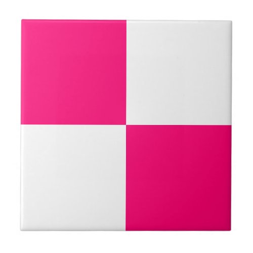 Modern Hot Pink and White Checkered Ceramic Tile