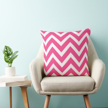 Modern Hot Pink And White Chevron Stripes Throw Pillow by plushpillows at Zazzle